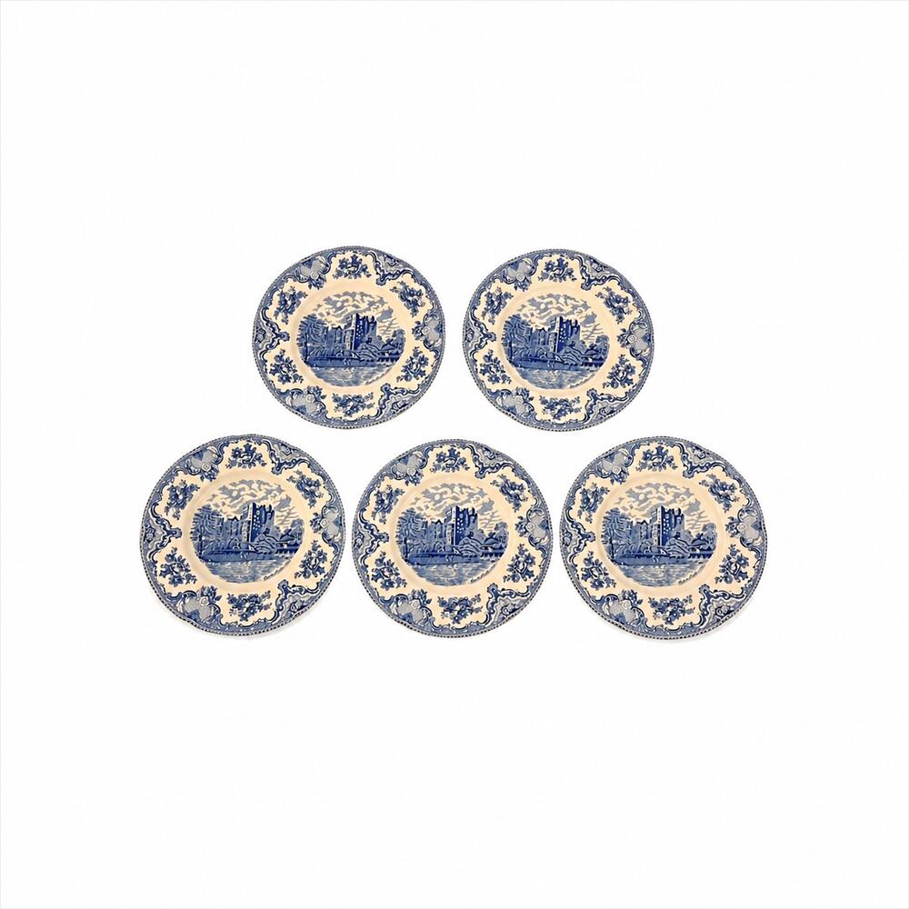 VTG Johnson Bros Old Britain Castles Blue Dinner Plates Set of 5 England 10in